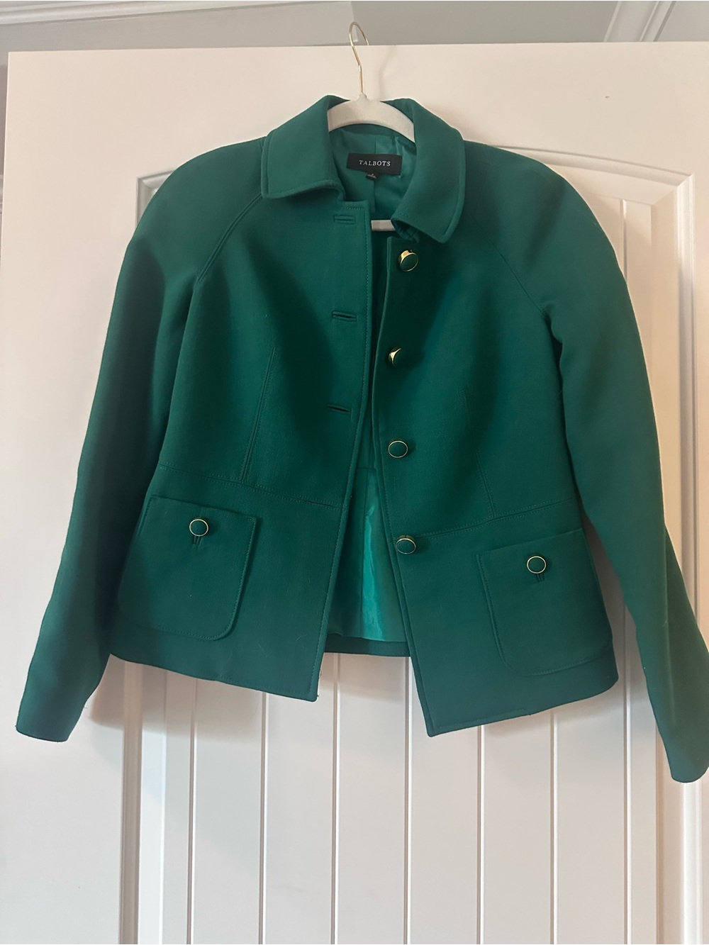 Talbots Deep Green Wool-Blend Peacoat with Gold Buttons